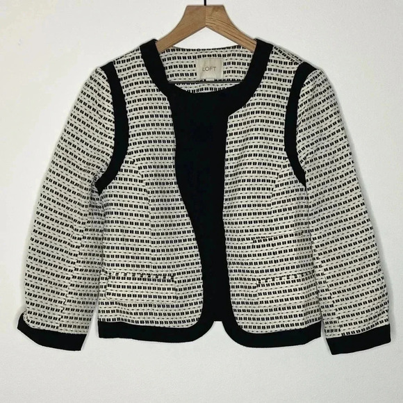 LOFT Jackets & Blazers - Loft Open Front Black and Ivory Blazer